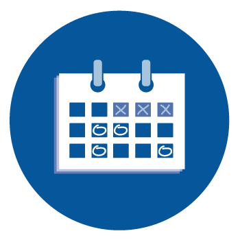 An icon of a calendar with 3 dates crossed off and 4 dates circled